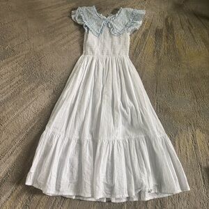 DONDOLO white midi dress smocking blue Peter Pan collar cotton prairie XXS